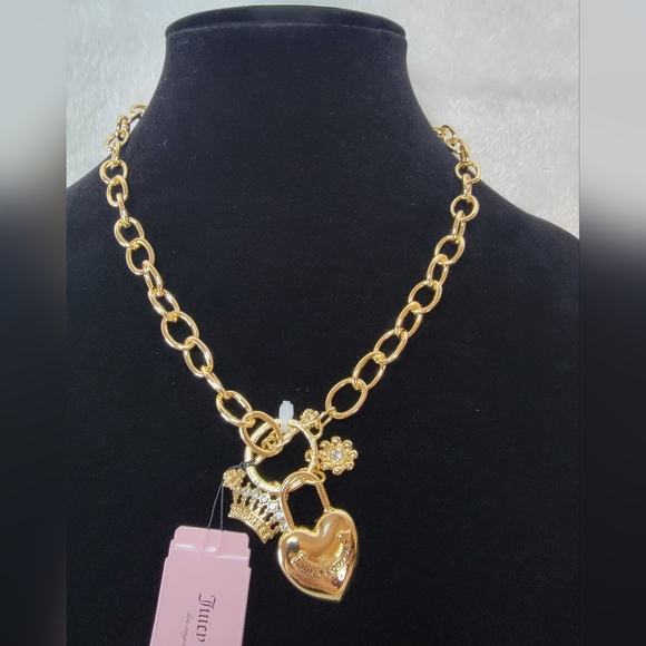 Juicy Couture Jewelry - Juicy Couture Heart, Flower and Crown Charm Necklace 18"